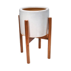 Anzio Stone Planter with Wooden Stand-1