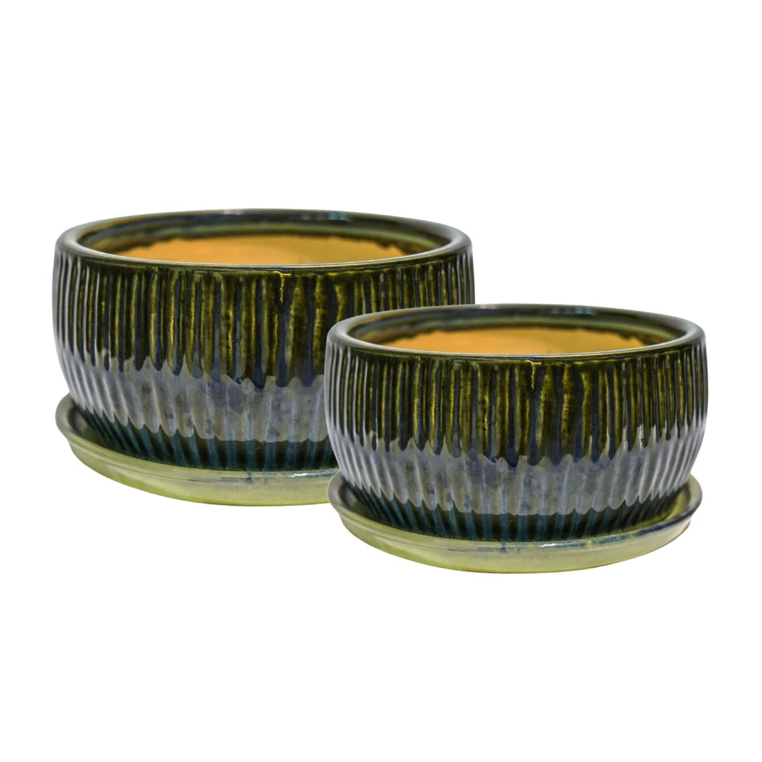 Emerald Round Reactive Glaze Bonsai Planter Set of 2-1