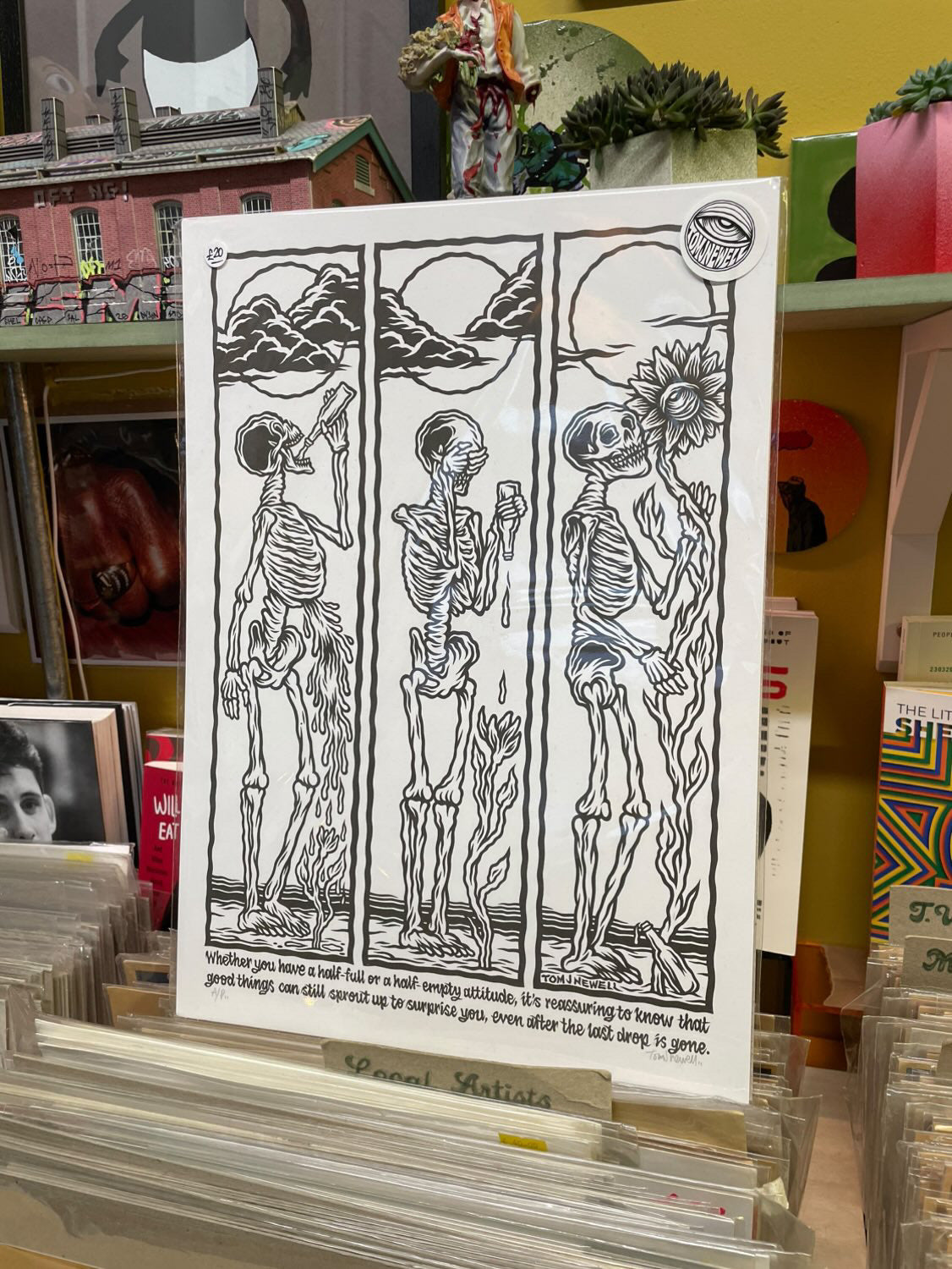 Skeleton (Half-full / Half-empty attitude) Print by Tom J Newell