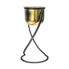 Indoor Kensington Brass Metal Round Planter on Stand-2