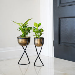 Indoor Kensington Brass Metal Round Planter on Stand-3