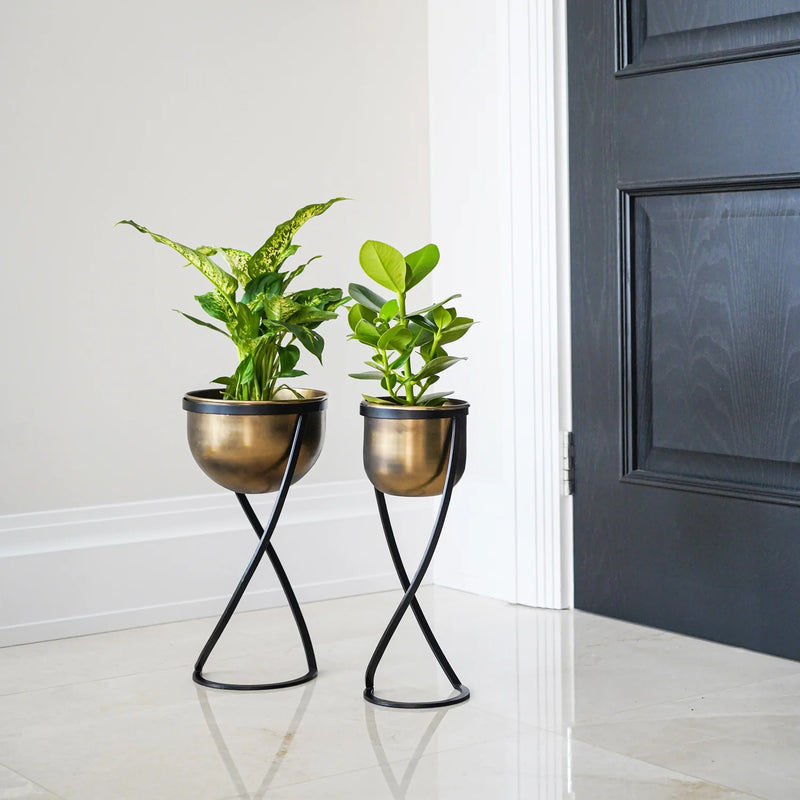 Indoor Kensington Brass Metal Round Planter on Stand-3