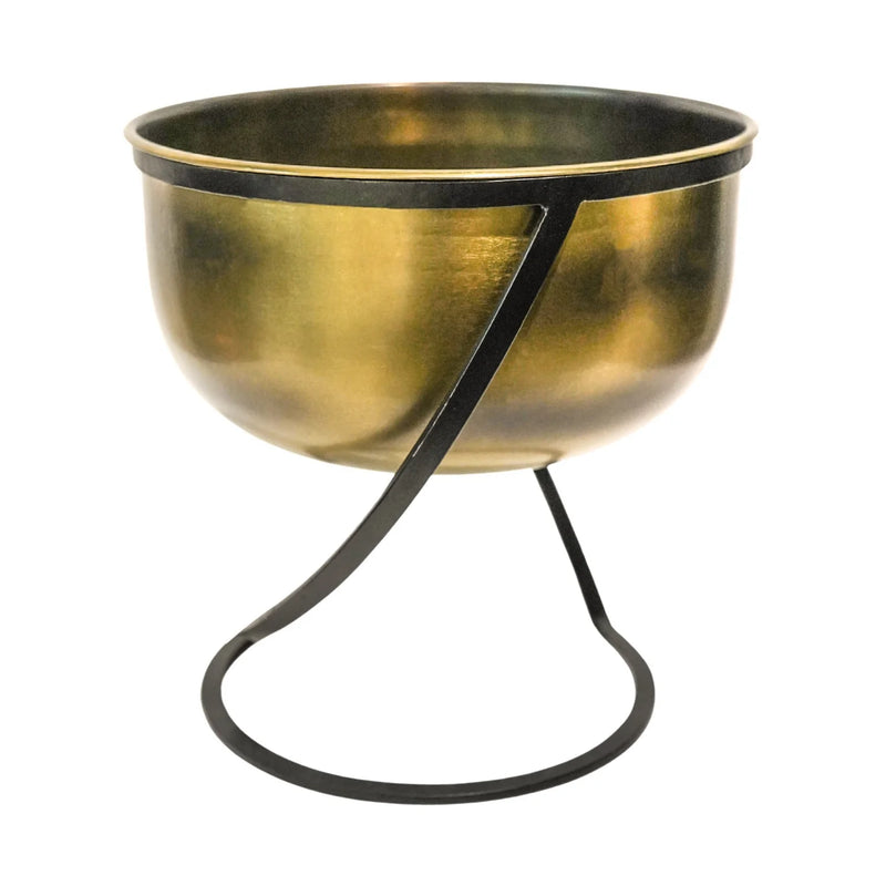 Indoor Kensington Brass Metal Round Planter on Stand-1