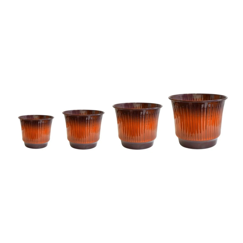 Jasper Metal Ribbed Tapered Burnt Orange Planter Set of 4-2