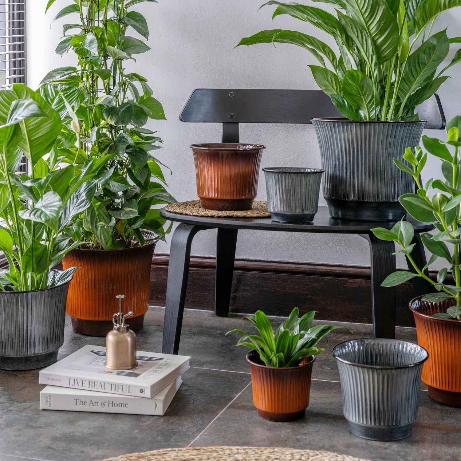 Jasper Metal Ribbed Tapered Burnt Orange Planter Set of 4