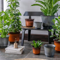 Jasper Metal Ribbed Tapered Burnt Orange Planter Set of 4-1