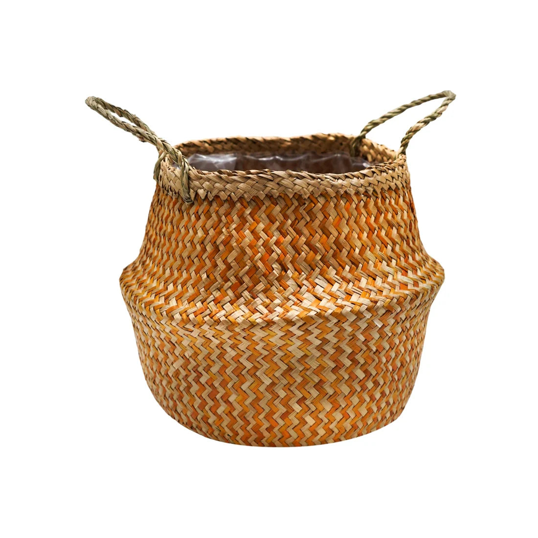 Seagrass Chevron Amber Lined Basket Small-1