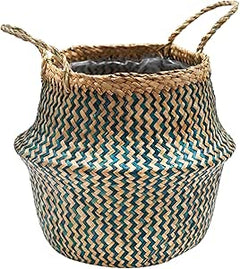 Seagrass Chevron Teal Lined Basket-1