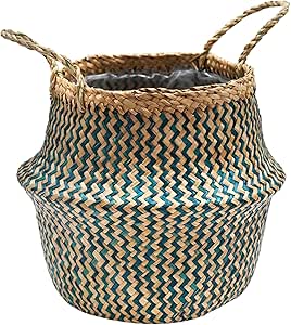 Seagrass Chevron Teal Lined Basket