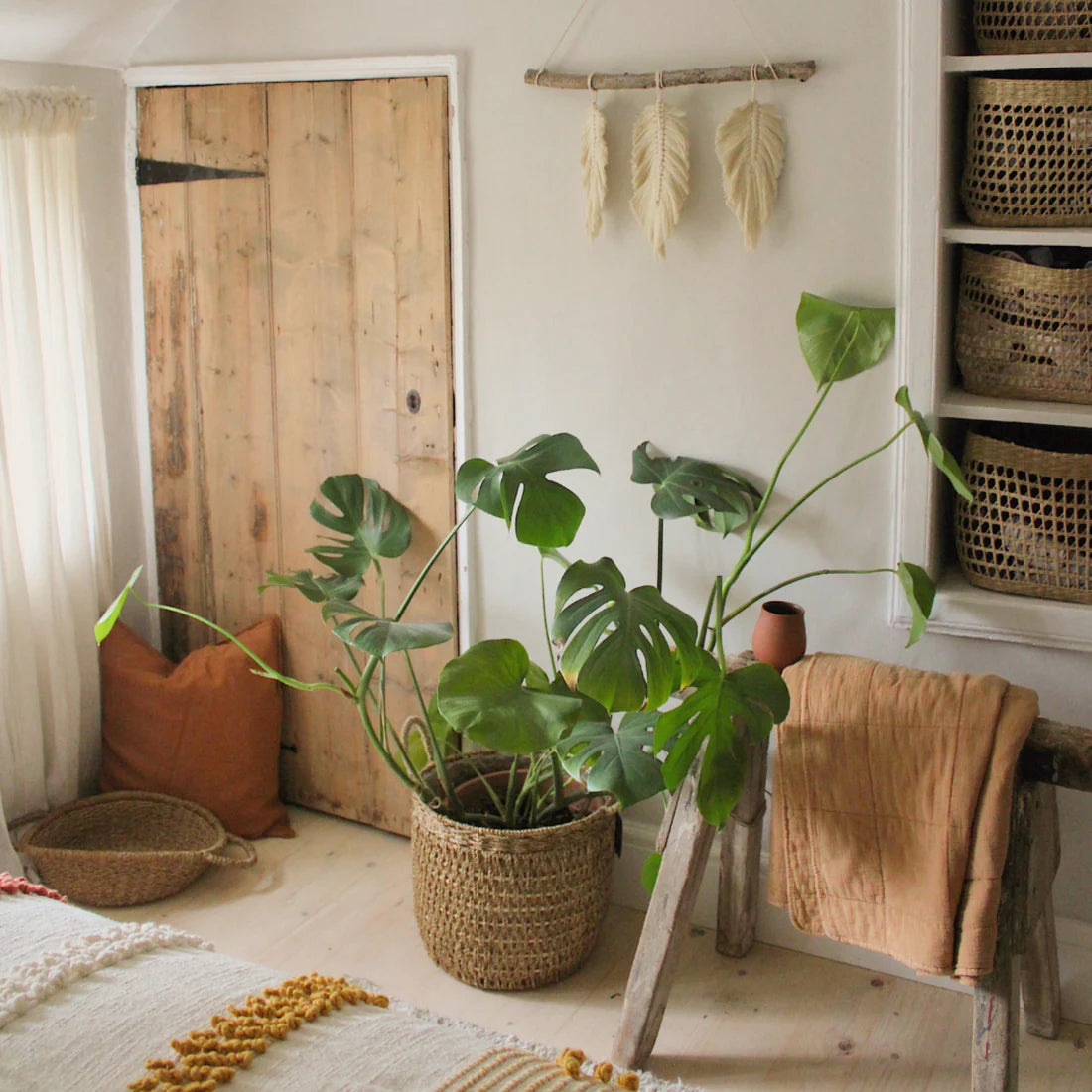 Seagrass Lined Basket Natural S/2