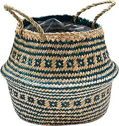 Seagrass Tribal Teal Lined Basket-1