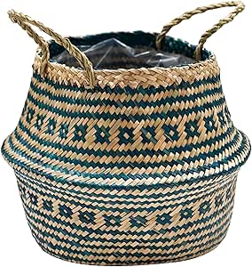 Seagrass Tribal Teal Lined Basket-1
