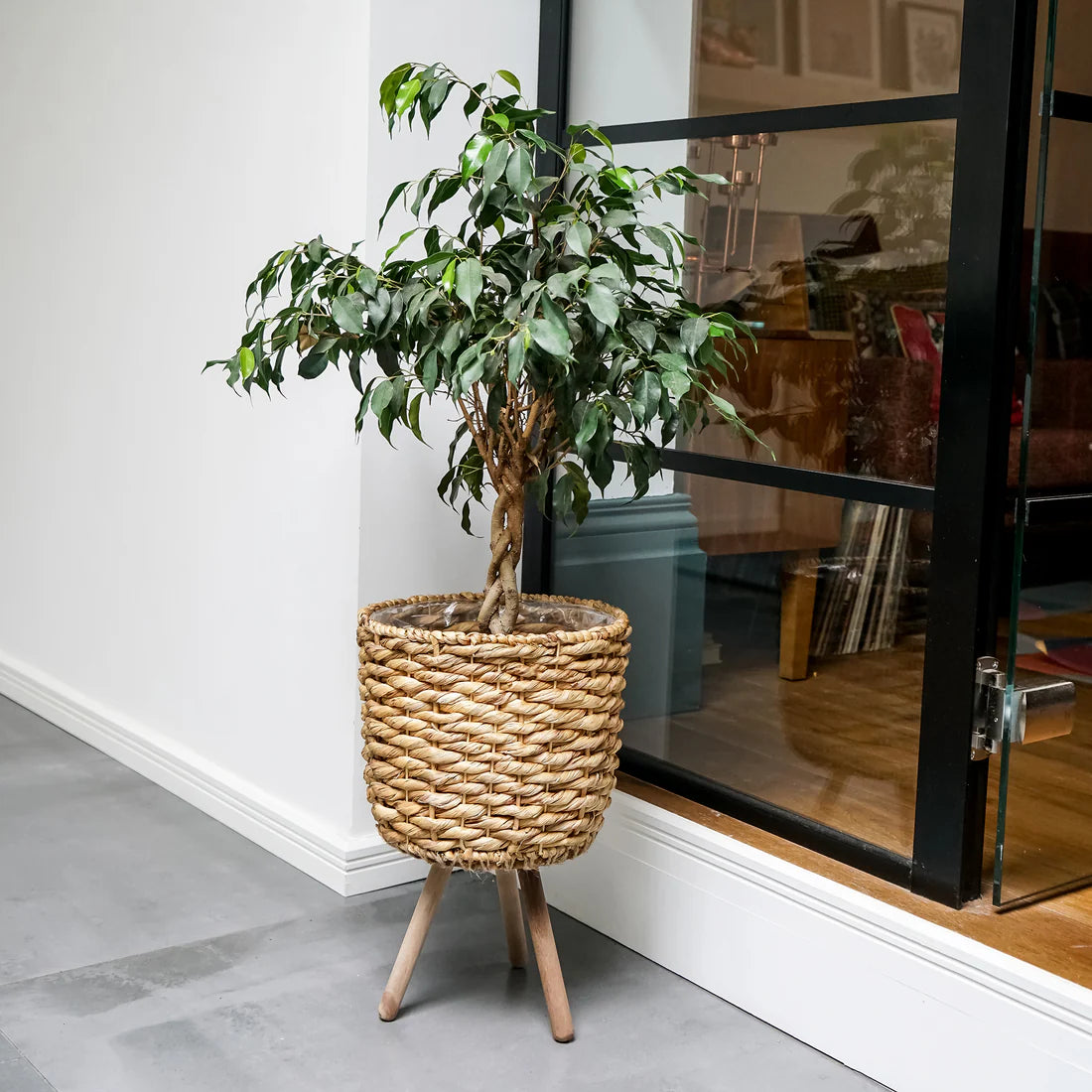 Water Hyacinth Lined basket on Legs-1