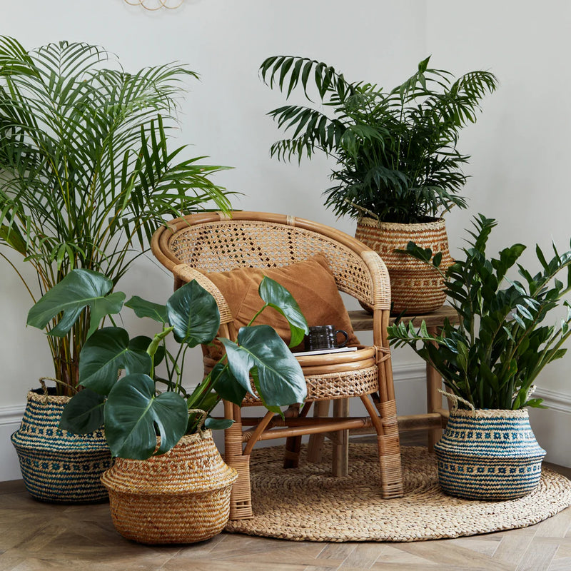 Seagrass Chevron Teal Lined Basket-2